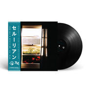 Black vinyl edition of Cerulean by Benaddict, Slim & Ella Mae Sueref, featuring Japanese-style obi strip and cover artwork of a window with flowers and sea view