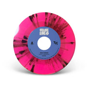 Pink and black splatter 7-inch vinyl record of Delu Kanam's 'Mafaro / Donna', A-side, released on Village Live Records. Blue centre label with Village Live 45 logo.