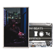 Cassette tape and cover for Klim Beats' Crystals release, featuring moody street photography and minimal black cassette design.
